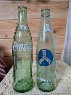 ビンテージ品　コカ・コーラ　昭和レトロ　350ml　ガラス瓶＋三ツ矢サイダー空瓶のサムネイル
