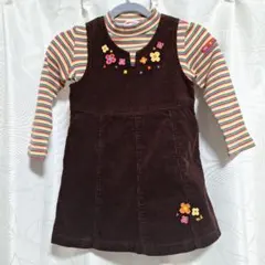 MIKI HOUSEブラウン コーデュロイ ジャンバースカート　Size100