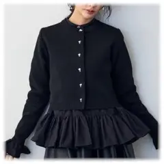 メタルボタンベーシックカーデ/ブラック　frene