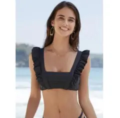 【ALEXIA STAM】美品フリル付きブラックトップス　水着