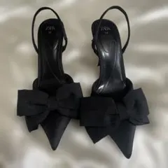 ZARA ブラックリボンサンダル