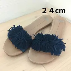 サンダル　mollini　モリーニ　レディース　フリンジ　ネイビー　24cm　皮のサムネイル