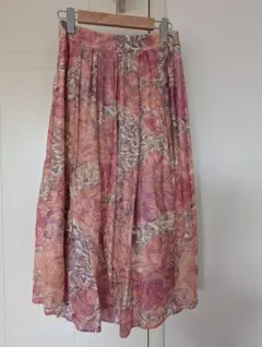 フレアロングスカート 花柄 ピンク系