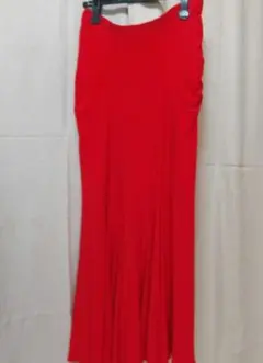 レッド サイドギャザー ロングスカート