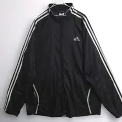 ★396　adidas　極薄手ナイロンジャケット　L　黒　3本ライン　US古着