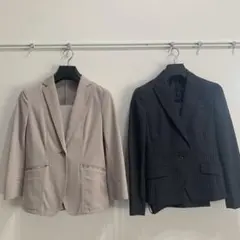 NEWYORKER パンツスーツセット　2着　ベージュ　グレーストライプのサムネイル