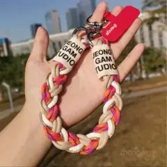 ストラップ キーチェーン ハート 新生活 スマホ 編み込み 三つ編み 韓国