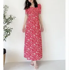 【美品】SNIDEL レーヨンカシュクールプリントワンピース　赤 花柄 ロング