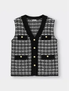 【美品】GU　チェックニットジレQ+E