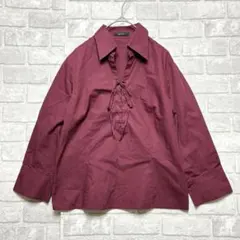 コムサイズム ブラウス L ボルドー 美品 リボン 9分袖 綿100 大人可愛い