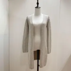 美品 グレー ニット ロングカーディガン ファスナー付ポケット S