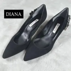 極美品　ダイアナ　パンプス ブラック　24　スエード　ポインテッドトゥ　ビジュ