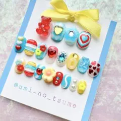 現品のみ　ネイルチップ　フリーサイズ　個性派　カラフル　ポップ　グミベア　推し活