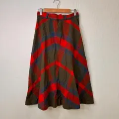 タータンチェック ロングスカート 赤 XLサイズ フレア Aライン 秋冬
