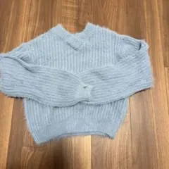 リブ編み Vネック セーター Mサイズ ライトブルー