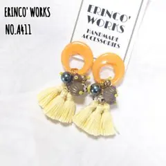 ＼大ぶり／タッセルピアス オレンジ 黄色 グレー 大ぶり【イヤリングへ変更可能】