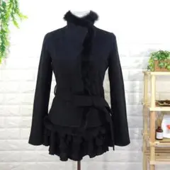 CECIL McBEE リアルファー ウール アンゴラ混 Aラインコート 黒のサムネイル