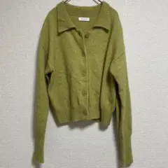 BEAUTY&YOUTH モヘア混 ニットカーディガン 襟付き イエロー