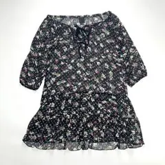 K*U様 アナスイ　シアーワンピース　ボートネック　ティアード　リボン　ドット