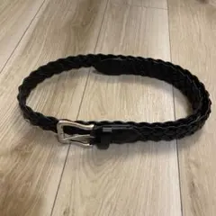 編み込みレザー 黒 ベルト シルバーバックル