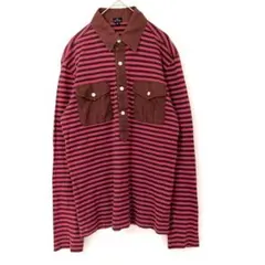 PS Paul Smith レッド系 ストライプ 長袖ポロシャツ M トップス