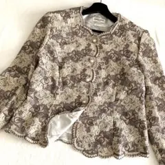 HARDY AMIES　ジャケット　金ラメ　刺繍　花柄　総レース　パール　11号のサムネイル
