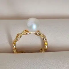 パールリング　指輪　淡水真珠　金色金具　パール　冠婚葬祭　デイリー　フリーサイズ