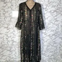 axes femme　（M）　花柄シースルーロングワンピース　羽織物　黒
