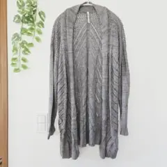 レオ＆ニコル 透かし編み ロングカーディガン グレー M ゆるだぼ 海外古着