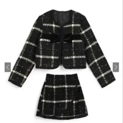 GRL gn556 ツイードチェック柄リボンジャケット×ミニスカートセットアップ