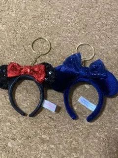 ディズニー ミニー キーホルダー　ネイビー&スパンコール２点セット