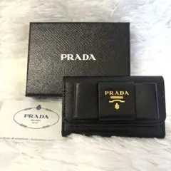 PRADA 良品✨プラダ サフィアーノレザー リボン 6連キーケース 黒 箱付き