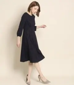 クードシャンス 360°美シルエットフレアーワンピース 38 ネイビー M