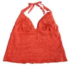 ホルターネック 【M相当】 オレンジ レース編み キャミソール フェス 夏服