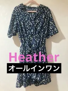 ヘザーオールインワン ワンピース風ショートパンツ　ロンパース小花柄　ネイビー便利のサムネイル