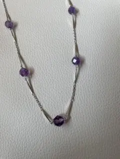 紫　ビーズ シルバーカラー　ネックレス　ペンダント　ロングネックレス　パープル