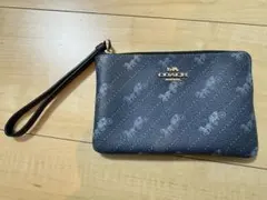COACH マルチポーチ キャリッジ柄 ネイビー