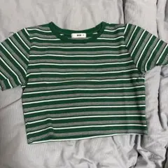 WEGO美品リブボーダーチビTシャツ緑フリーサイズ夏トレンドのサムネイル