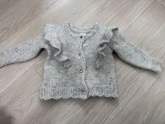 グレー フリル付き ニットカーディガン