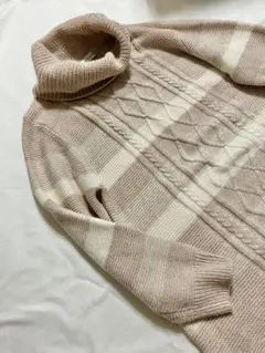 3L◯全体ラメ☆使用感無し極美品☺︎タートルネック ニットセーター ベージュ