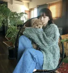 PERVERZE Wave Crash Knit Cardigan　グリーンのサムネイル