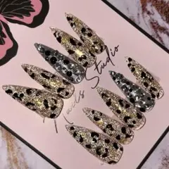 NO764 ギャルネイル　派手　フラッシュネイル　レオパード　デカパーツ　ロング