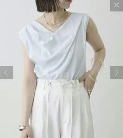 新品【mystic】オフショルフレンチTシャツ サイズF　ブルー