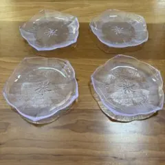 【美品】たち吉　桔梗の形　ガラス製　皿　4枚セット