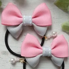 くすみピンクグレー　グログランリボン　キッズヘアゴム　ハンドメイド　子供　MEI