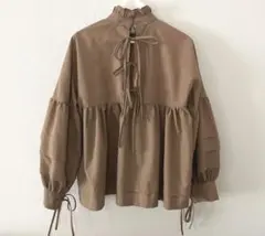 レディース フリル シャツ M チャコール リボン