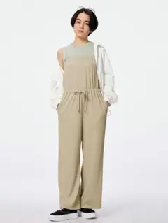 GU リブサロペットパンツ Lサイズ ベージュ