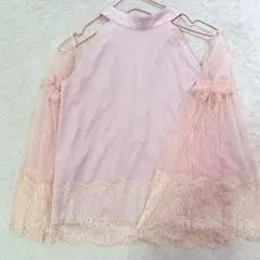 【eimy istoire】美品　ピンク　バックリボンドットチュールブラウス