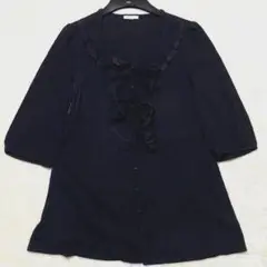 【美品✨】TO BE CHIC 七分袖 フリルブラウス 黒 L相当