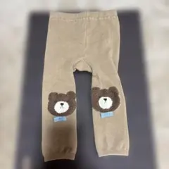 ベージュ クマ刺繍 ベビータイツ